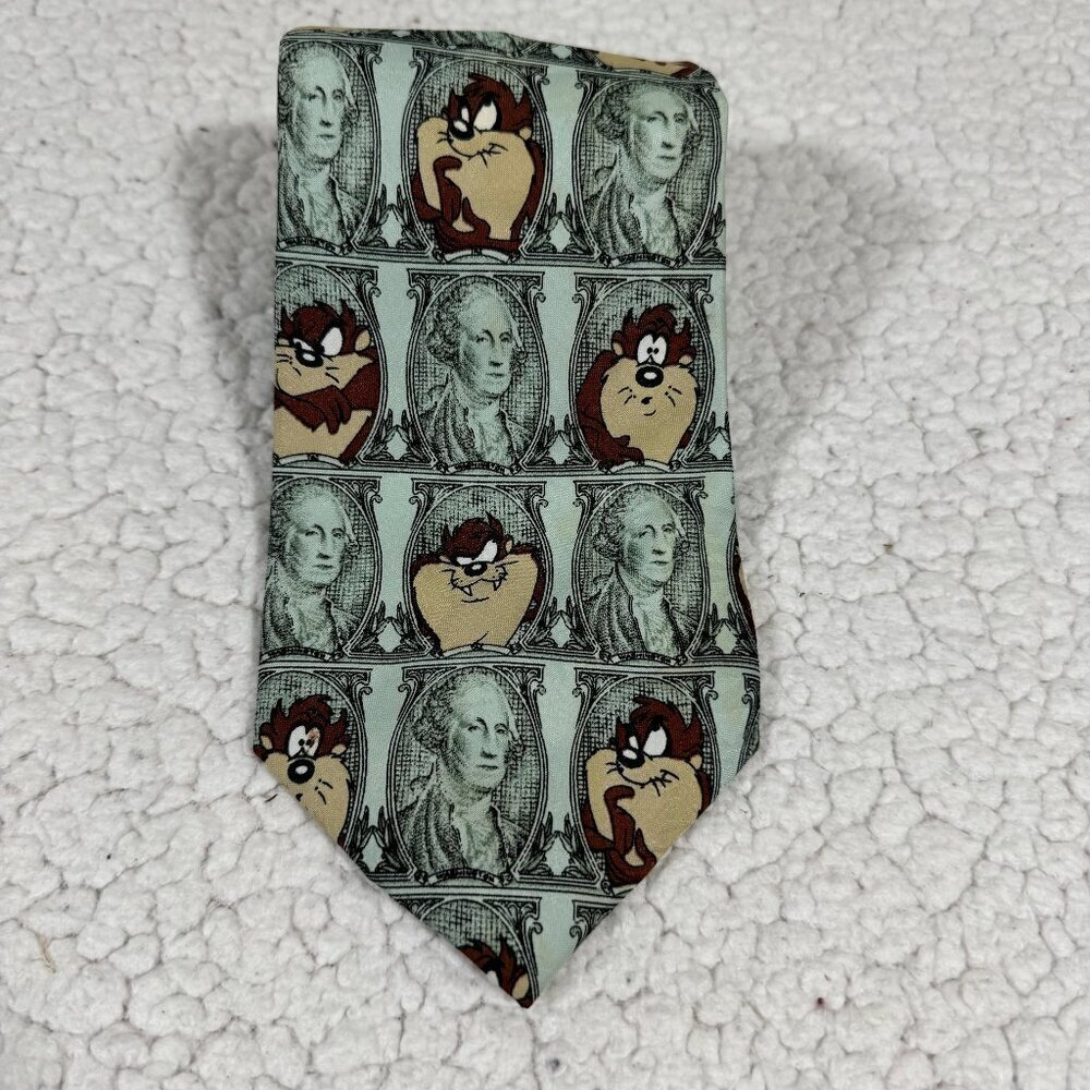 Looney Tunes Mania Mens Necktie Money Taz Novelty Print Green